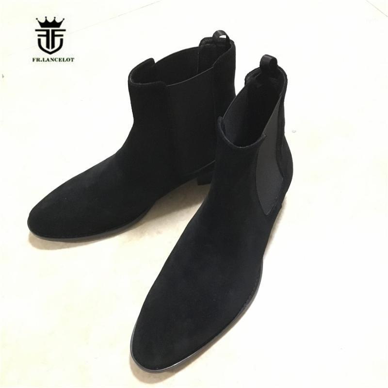 

Men Classical Hedi Boots In Tan Suede Elastic Slip On genuine Leather Boots Actual Photos1, Beige