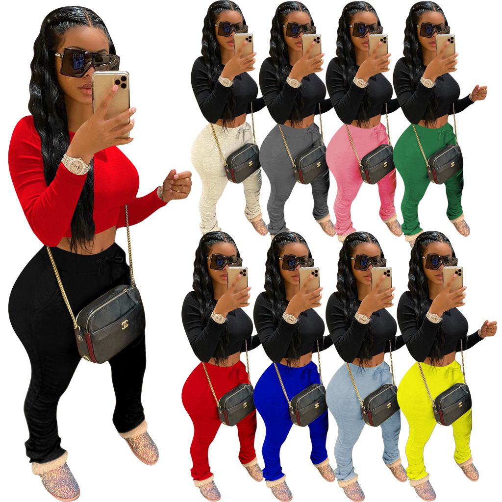 Pants Spot 2021 spring and summer European American women's solid color casual pleated sports trousers