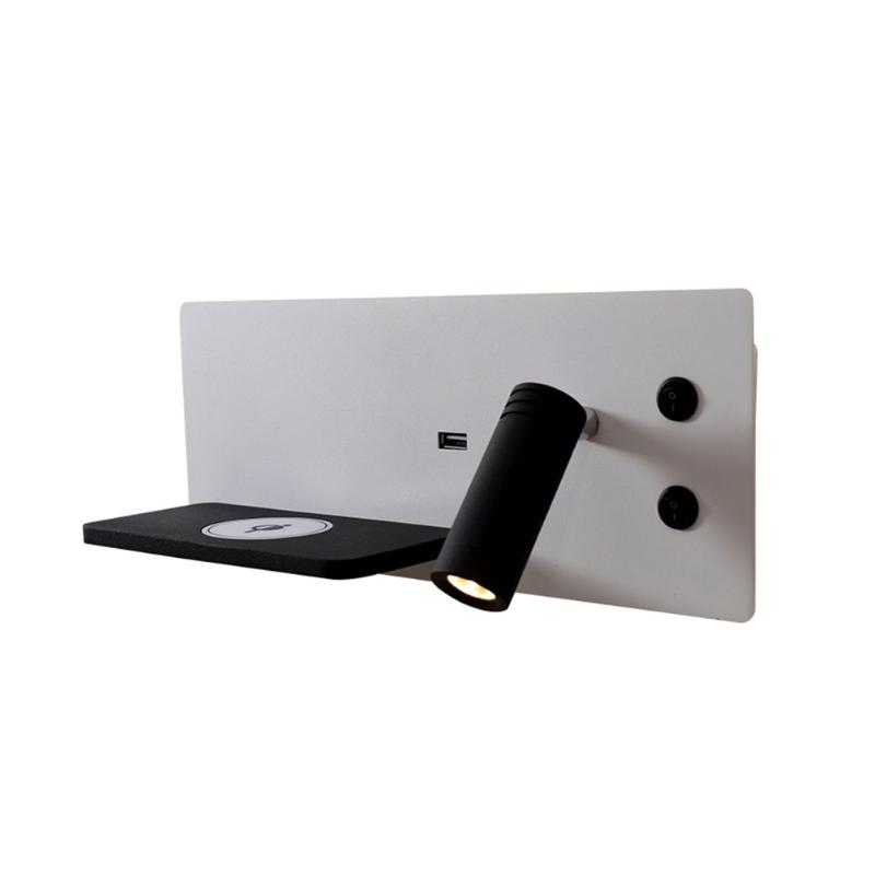 

Led Adjustable Angle Backlit Bedroom Headboard Wall Lamp Reading Light Wireless Charger USB Port Home Decor Hotel Phone Shelf