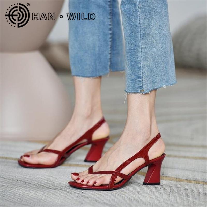 

New Square Toe Ladies Sandals High Heels Fashion Woman Flip Flops Sexy Thong Sandals Slip On Female Pumps Chaussures Femme, White
