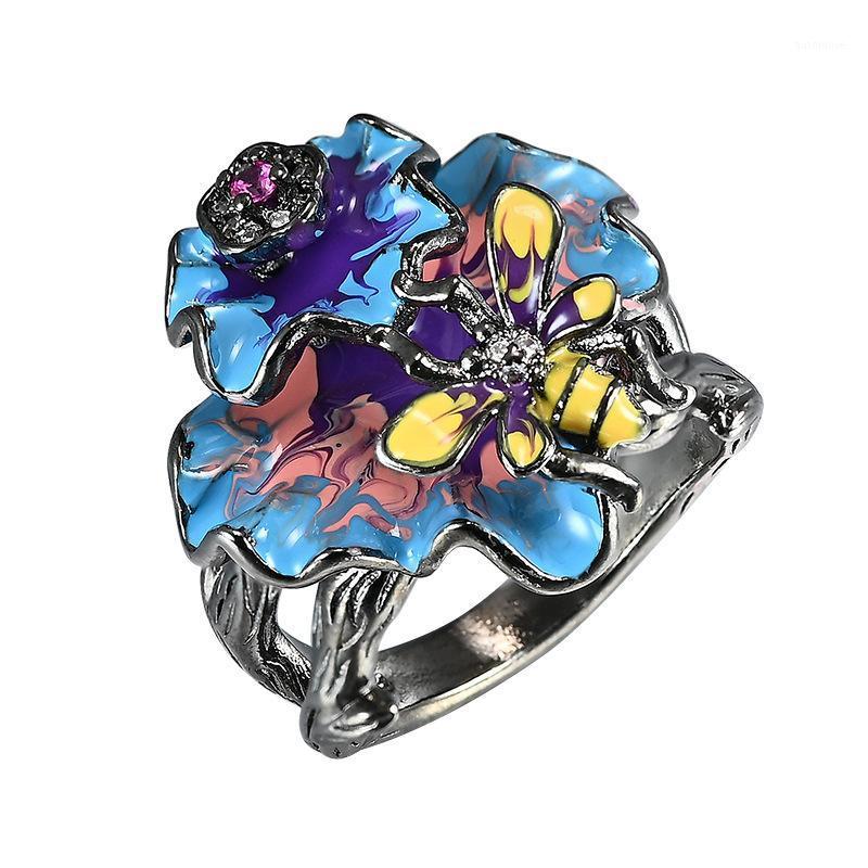 

Bohemia Cute Bee Flower Wedding Rings for Women Handmade Enamel Unique Tree Vine Butterfly Finger Ring Anniversary Jewelry1
