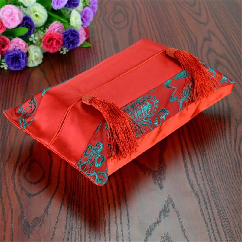 

Chinese Style Brocade Tissue Box Napkin Holder Silk Cotton Patchwork Tassel Luxury Tissue Boxes Holders Car Boxes