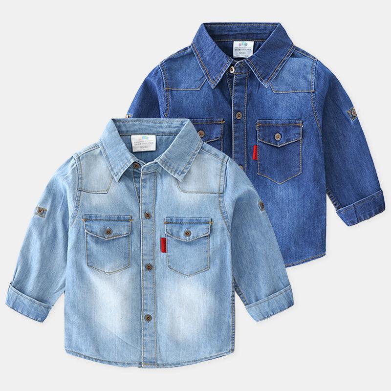 

Shirts Children's Denim Cotton Shirt Long-sleeved Cardigan Spring Autumn Baby Boy Kids Clothes High Quality Clothes1, Blue