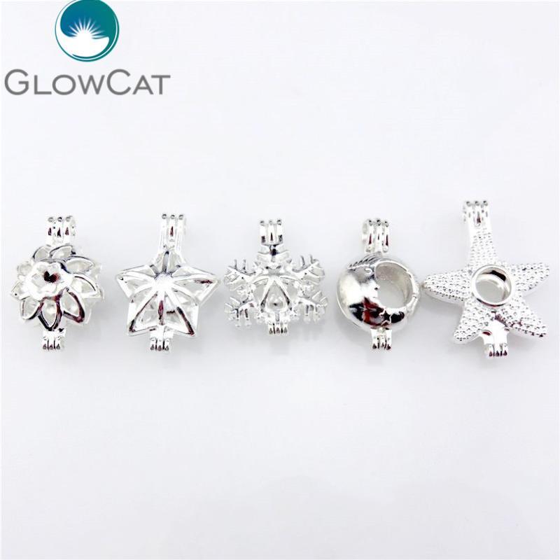 

Wholesale-LL21796 Bright Silver Starfish Snowflake Stone Beads Cage Aroma Essential Oil Necklace Jewelry Making Locket Pendant1