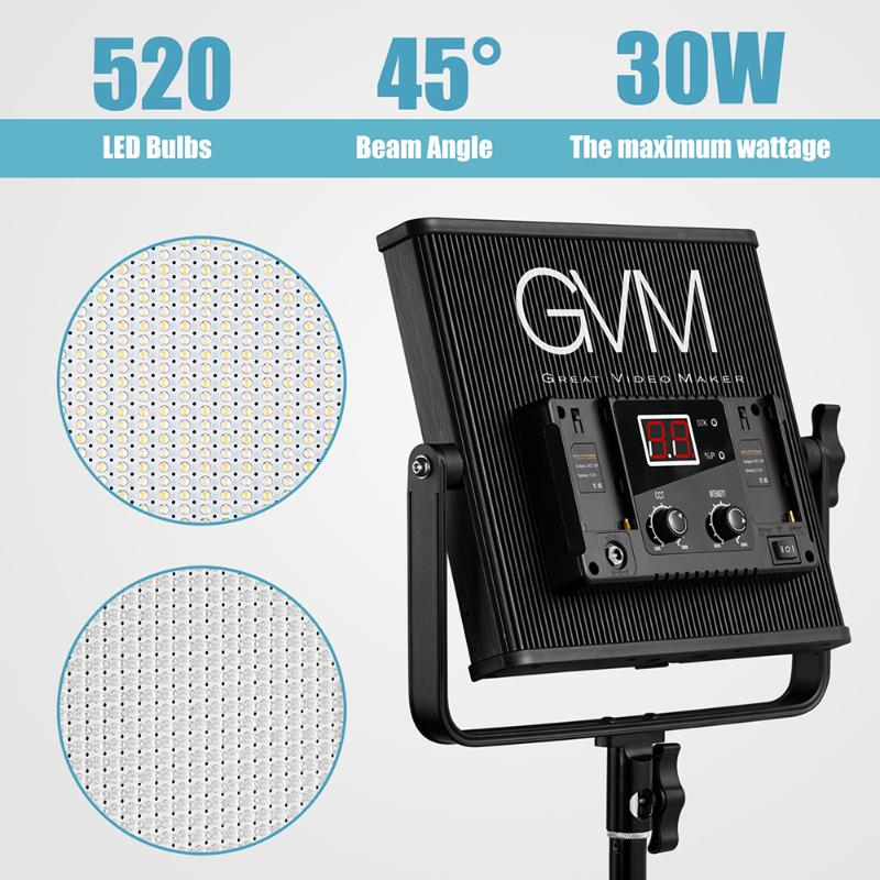 

GVM GVM-520LS-B Dimmable Bi-color LED Video Panel Ligh Aluminum Alloy Housing with U-Bracket for Interview Studio Lighting 30W