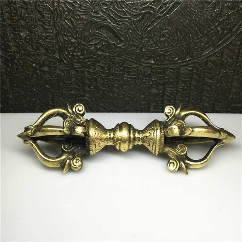 

TBC988 Tibetan Handicrafts Buddhist Vajra Pestle Crafts Brass Big 4 Lines Dorje 6