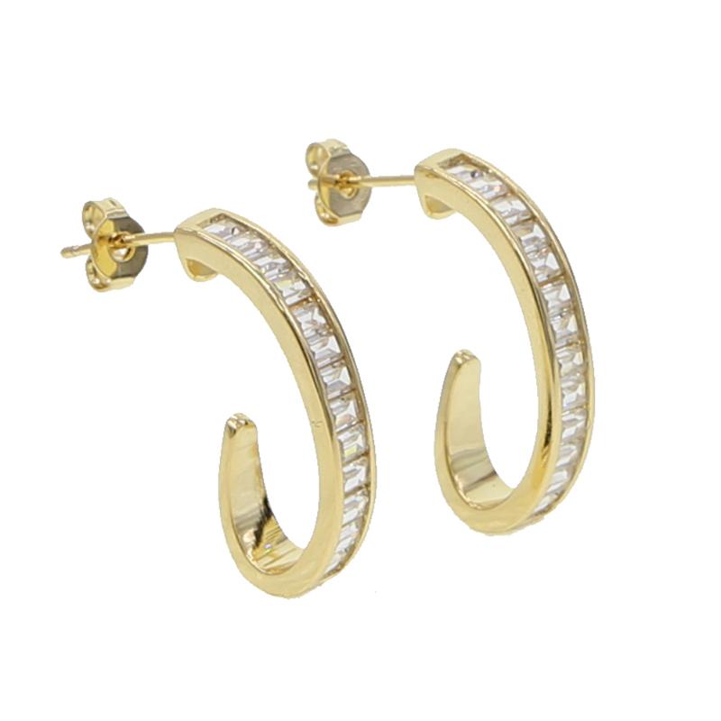 

European fashion jewelry bezel baguette cubic zirconia sparking bling long bar hoops circle women CZ earring top quality