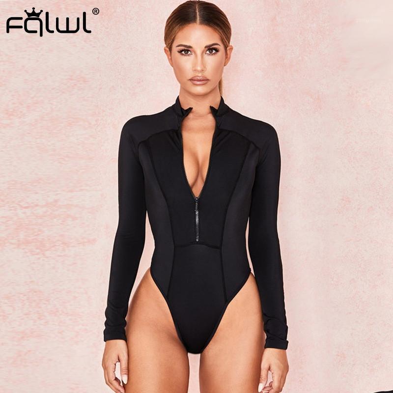 

Women' Jumpsuits & Rompers Women' Zipper Long Sleeve Sexy Bodysuit Women Tops Elastic Bodycon Black Female Autumn Skinny Womens Jumps