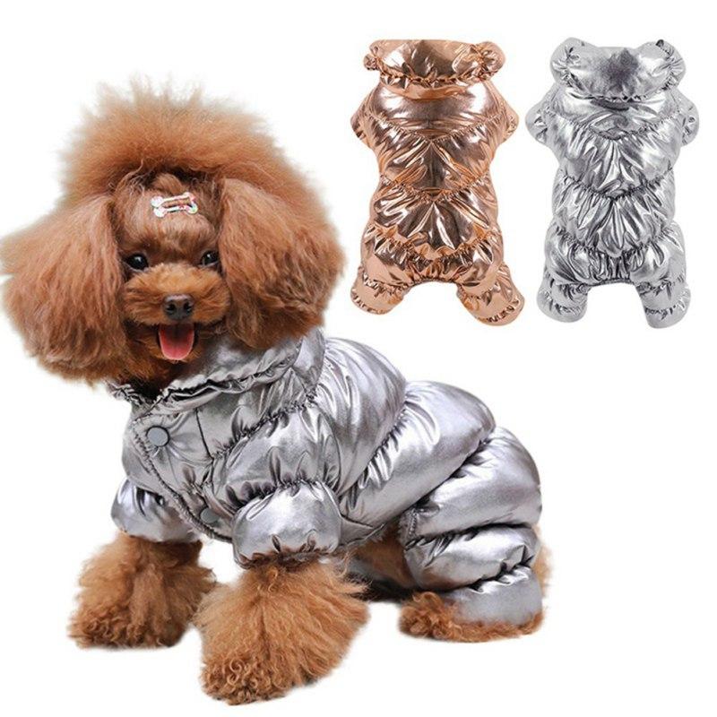 

Dog Thickening Down Jacket Winter Coat Jumpsuit Pet Puppy Waterproof Windproof Cotton Padded Warm Outfit 4-legged Button Coat, Silver
