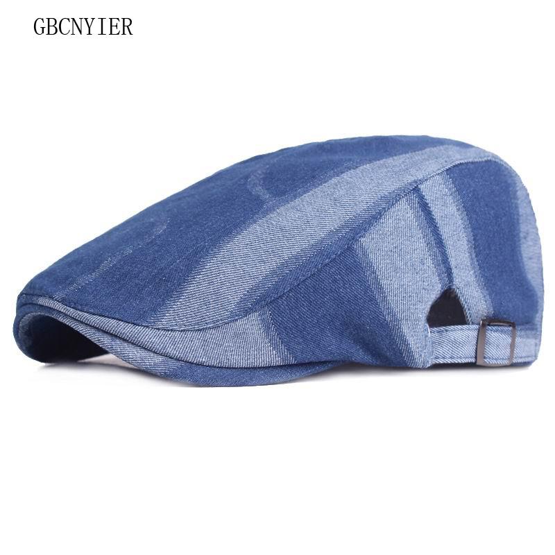

GBCNYIER 2020 New Spring Denim Unisex Beret Fashion Strip Thin Denim Male Berets Casual Short Brim Outdoor Shopping Female Hat