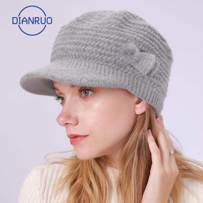 

DIANRUO Fashion Women's Hat New Autumn and Winter Pure Color Knitted Hat Plush Warm Wool Berets Q539, Purple