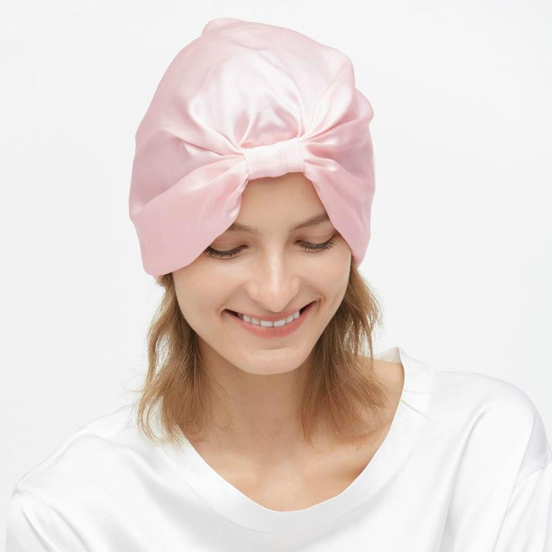

Fashion Silk Sleeping Cap Solid Multi Color 100% Silk Night Cap Night Wrap Head Cover for Care Hair Elastic Band Free Shipping, Black