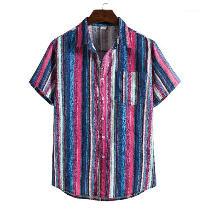 

2020 New Men's Shirt Fashion Summer Shirt Men's Breathable Stripe Summer Short Sleeve Loose Buttons Casual Blouse1, Red