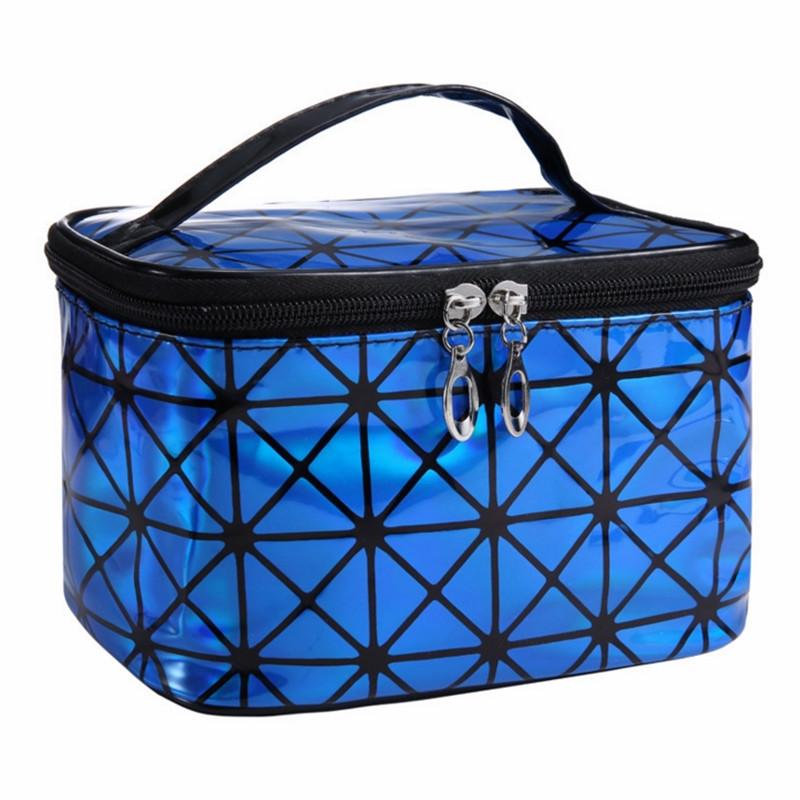

Portable Cosmetic Bag Waterproof Makeup Make Up Wash Organizer Zipper Storage Pouch Folding Travel Kit Handbag Fashion Design, Blue