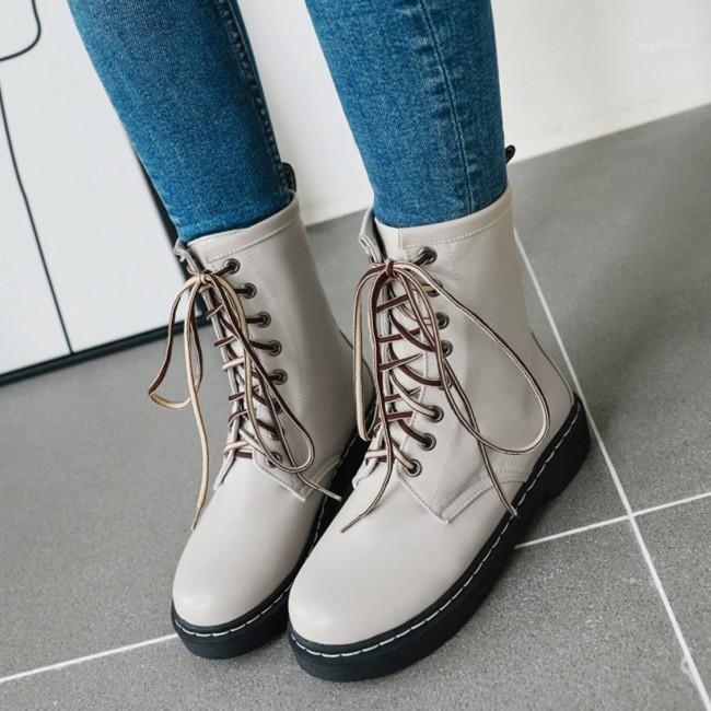 

PXELENA 2020 Autumn Female Boots Back Heart Shaped Lace Up Women Knight Riding Combat Goth Ankle Boots Shoes Low Heels 431, Gray
