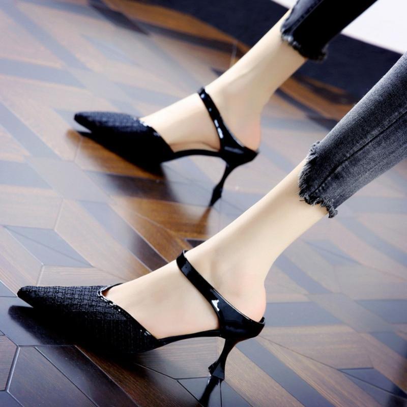

Pointed Toe Slippers Women Mesh High Heels Mules Casual Shallow Slip on Slides Pump Heel Shoes Zapatos Mujer Black Yellow Beige1, Beige