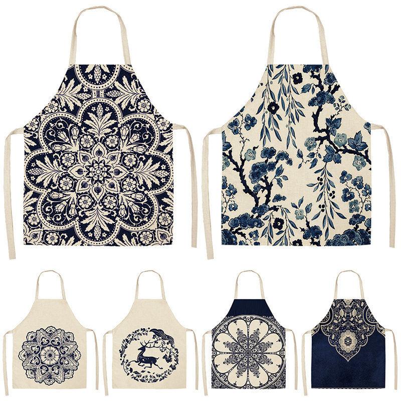 

1Pcs Mandala Deer Kitchen Aprons For Women Cotton Linen Bibs Household Cleaning Pinafore Home Cooking Apron 53*65cm WQL0113