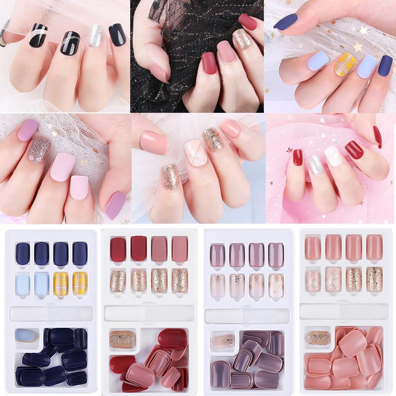 

30Pcs False Nail Artificial Tips for Decoration With Designs Press On Nails Stick-On-Nails Manicure Tools Detachable Fake Nails, 30pcs color 17
