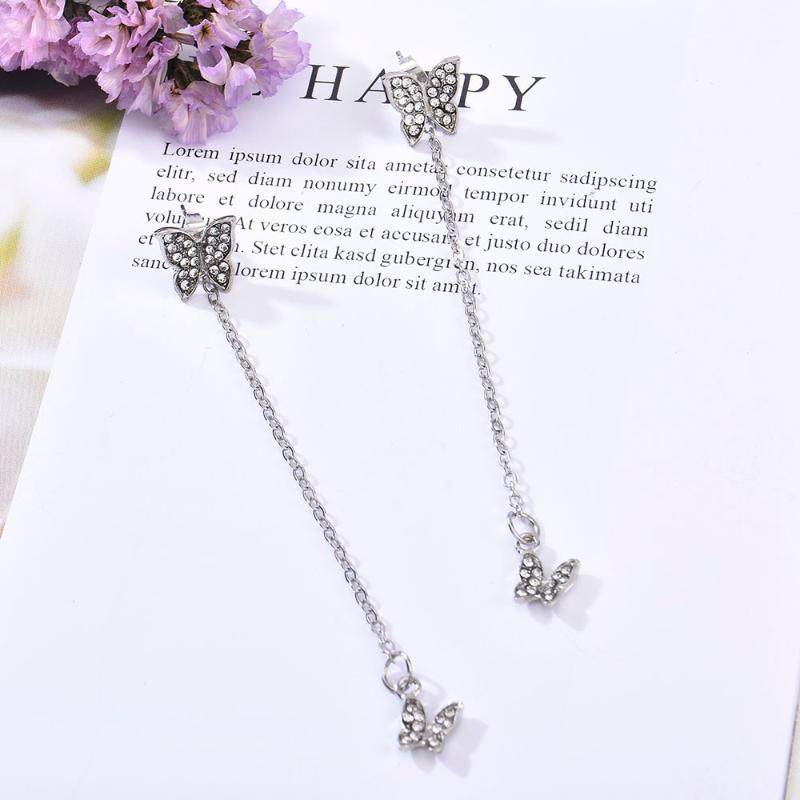 

Hot Sale Lovely Butterfly Stud Earrings Threader Long Drop Dangle Tassel Crystal Female Fashion Temperament Sweet Girl Earring