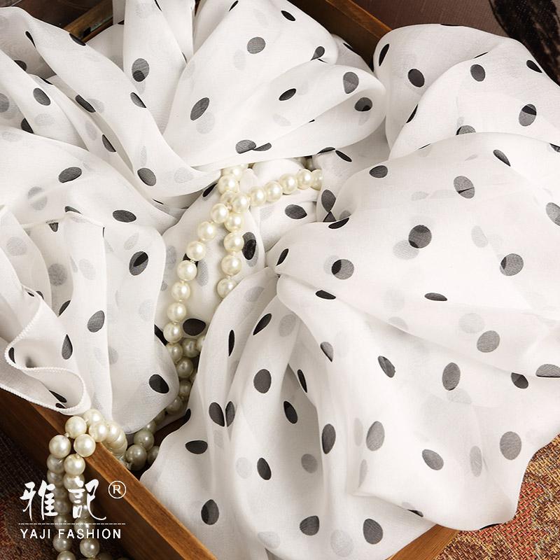 

Scarves 100% Real Silk Scarf Women 2021 Long Printed Spring Autumn Winter Summer White And Black Dots Hangzhou