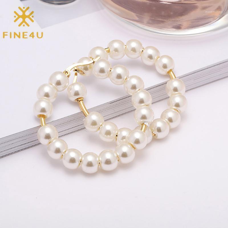 

FINE4U E225 Pearl Hoop Earrings for Women Fashion Dangle Hypoallergenic Layer Earrings Drop Dangle Gifts1