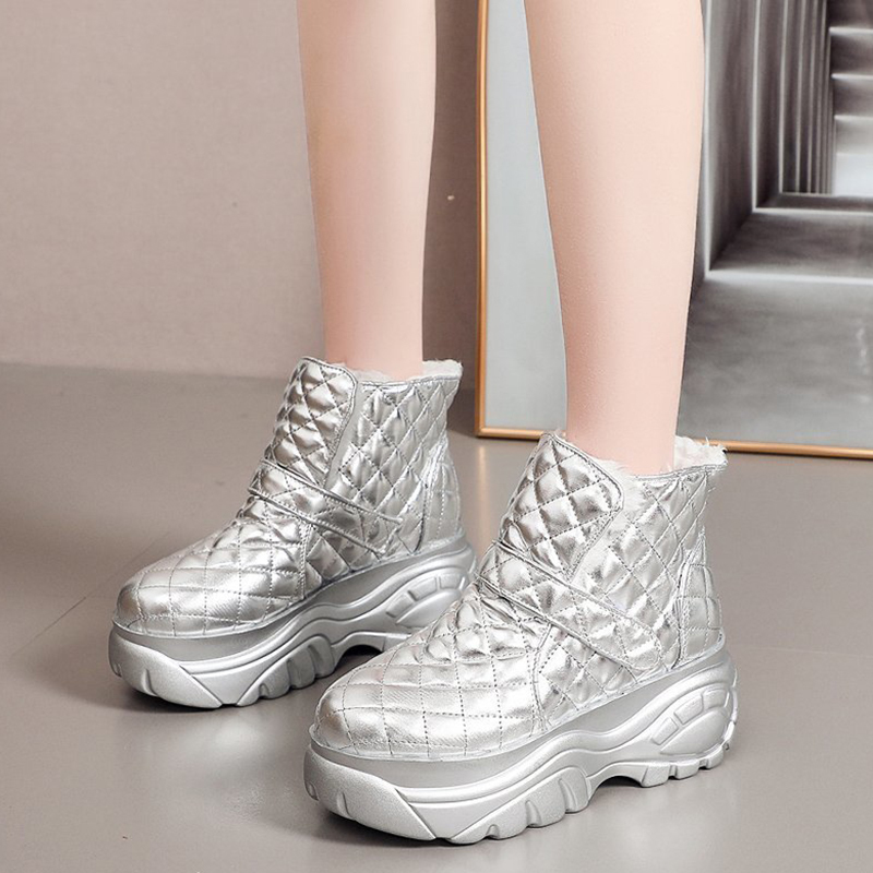 

2021 The New Leather Dwaterproof Ankle Water for Hidden Short Leaps of Stuffed Boots Chunky Woman Platform Shoes Ge5e, Silver