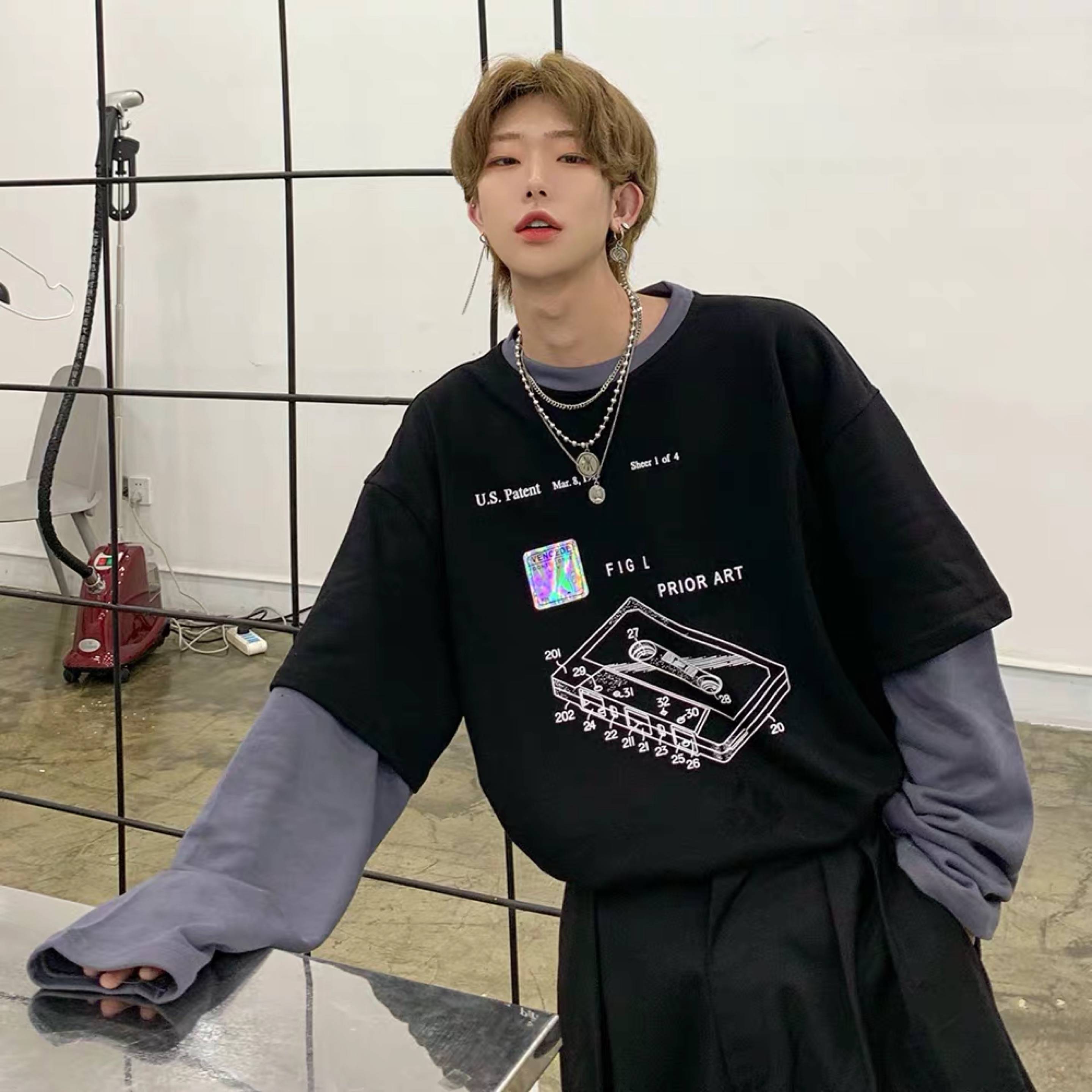 

Harajuku Tshirt Streetwear Hip Hop Autumn T-shirts Men Women Casual T Shirt Long Sleeve Loose Punk T Shirt Fashion Japan T shirt, Black