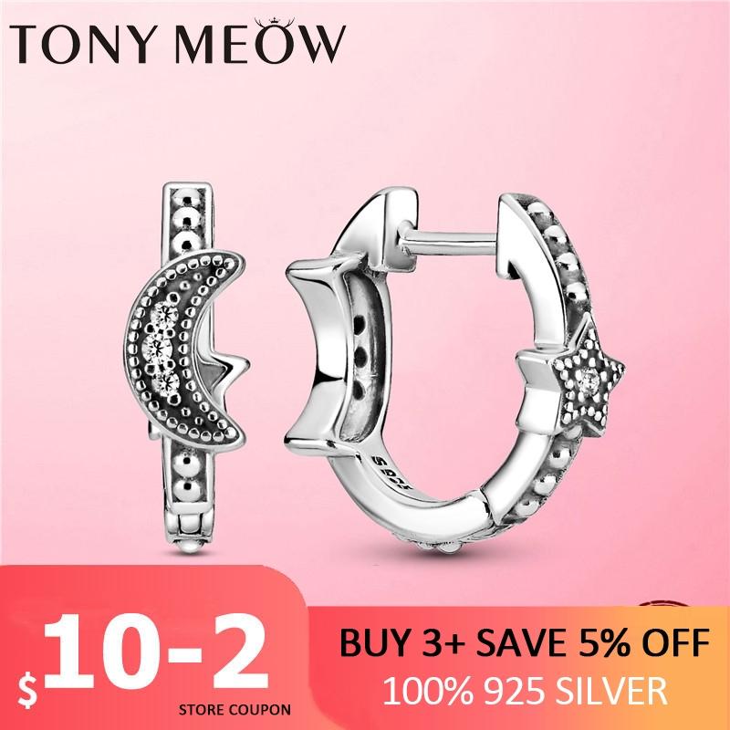 

Stud 2021 925 Sterling Silver Moon & Stars Beaded Earrings For Women CZ Fashion Zircon Earring Fine Jewelry