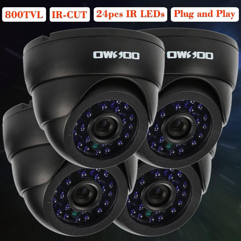 

OWSOO 800TVL CCTV Security Surveillance Kit 4*Indoor Camera + 4*60ft Cable 3.6mm 24LEDs IR-CUT Night View Plug and Play
