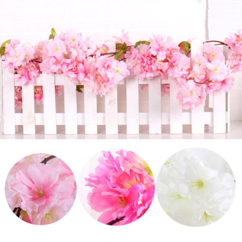 

40# Artificial Sakura Leaf Rattan Home Party Wedding Hanging Garland Garden Decor Flower Vines party supplies1, Pink