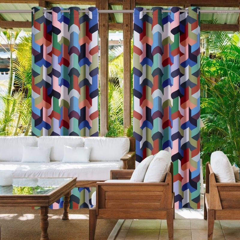 

NICETOWN Outdoor Curtain Printed Multicolored lattice Drape Blackout Light Blocking with Grommet Rust-Proof For Garden1