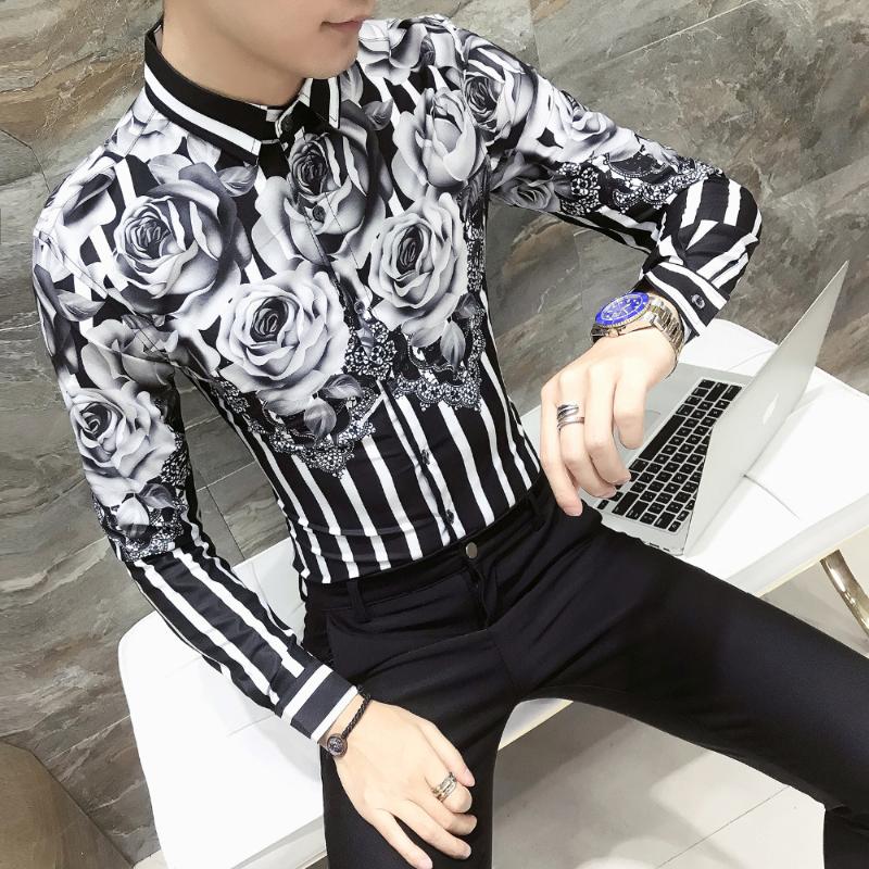 

2020 Spring Floral Shirt Men Brand New Men Shirt Long Sleeve Simple Gentlemen Streetwear Mens Shirts Casual Slim Fit Prom Tuxedo