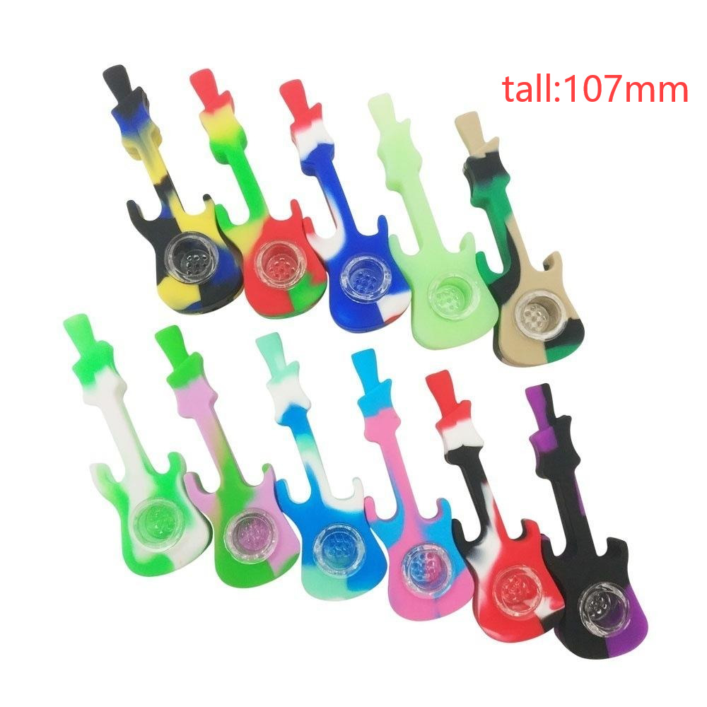 

107mm Mini guitar shape pipes silicone pipe smoking pipe with glass bowl