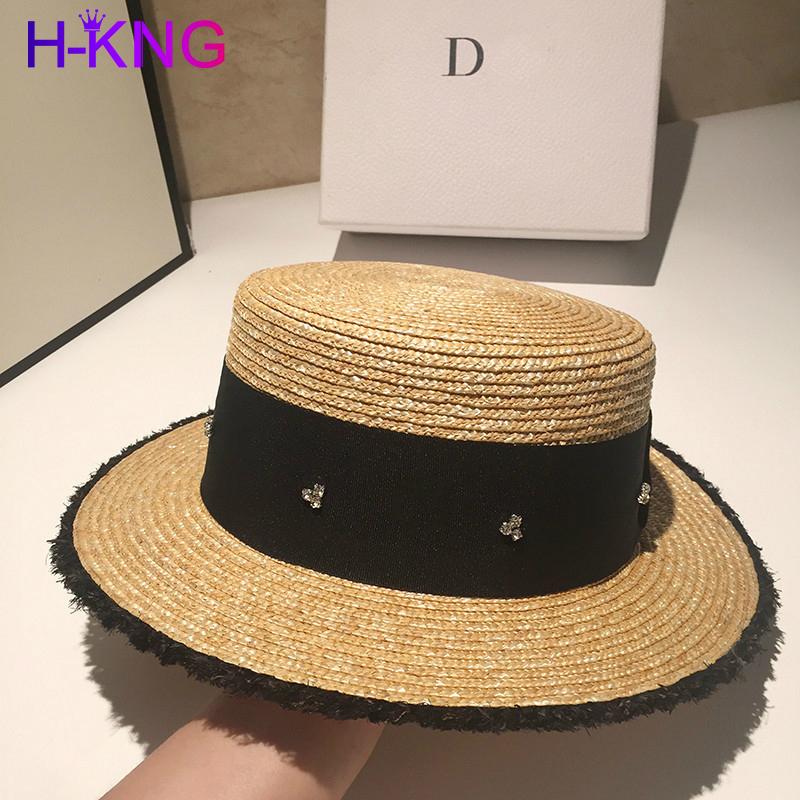 

Wide Brim Hats 2021 Summer Ladies Panama Beach Straw Hat Delicate Rhinestone Sun UV Protection Elegant Banquet, Khaki