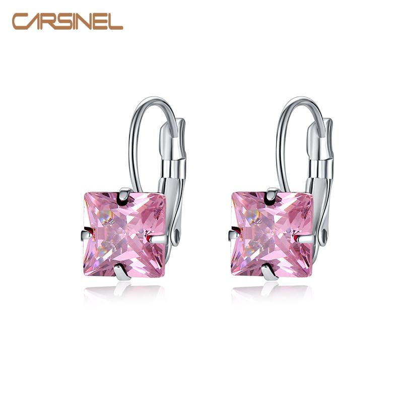 

CARSINEL 14 Color Fashion Silver color Square Hoop Earrings Pink Crystal Zircon Earring For Women Wholesale Chea Factory Price