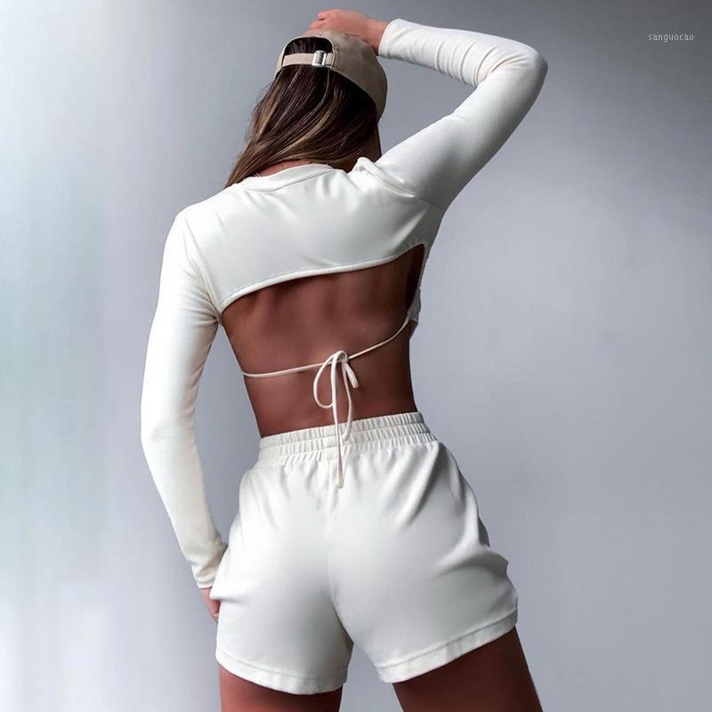 

Sexy Backless Short Sport Set Women Fitness Clothing Crop Top Gym Shorts Casual Workout Suit 2 Piece Sports Wear Set1, Pink
