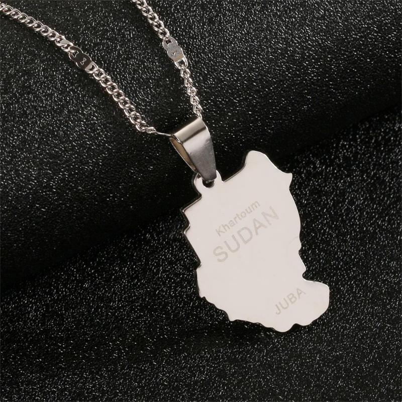 

Stainless Steel Old Sudan Pendant Necklaces Silver Color Sudan Map Juba Jewelry