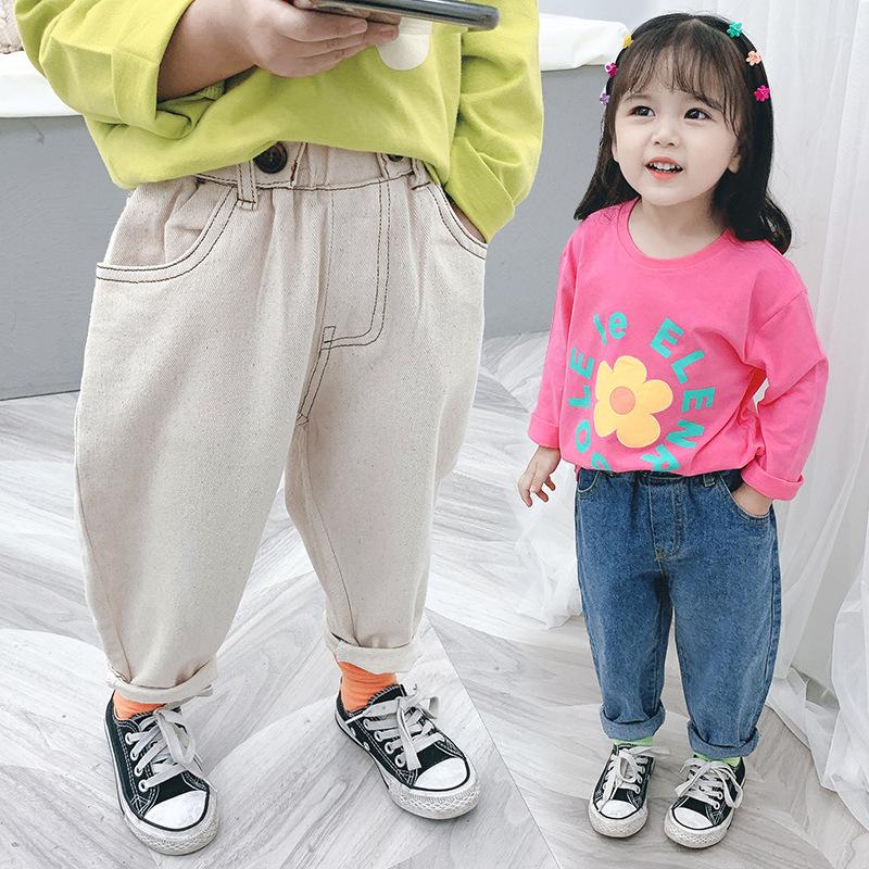 

Free Shipping Girls Two button Jeans kids pants Baby Solid Color Waist Jeans Girls Leggings Baby Girl Clothes Kids Trousers, Style 1