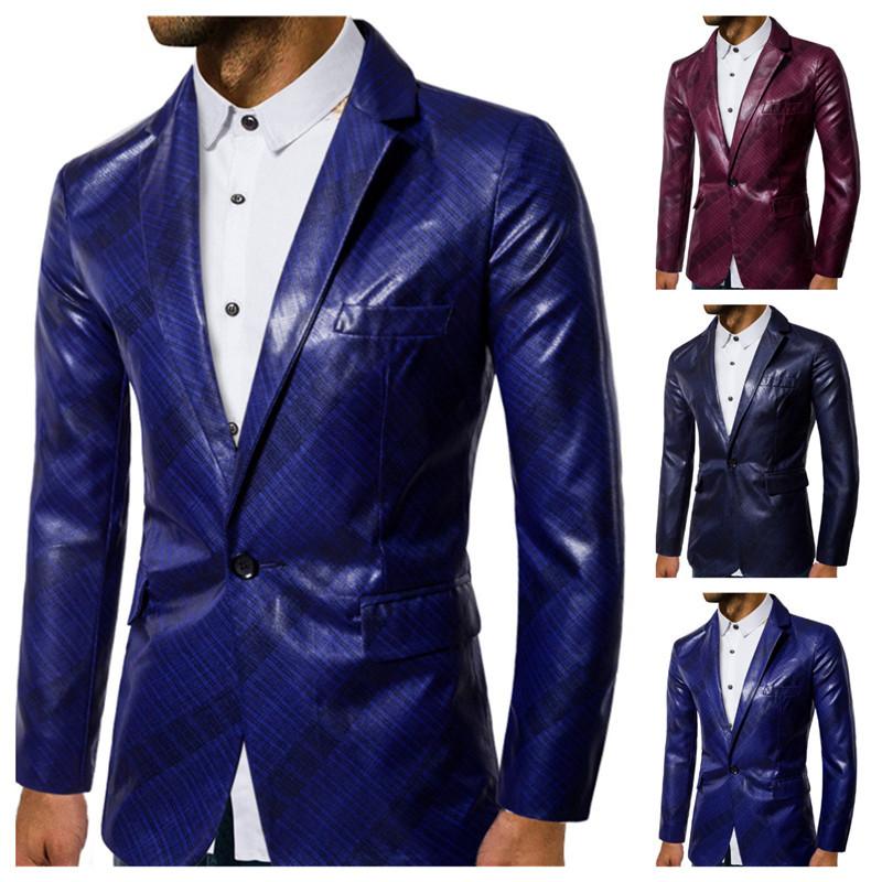 

Men's brand personality business leather suit fashion printed striped suit mens blazer men jacket XXXL, Navy