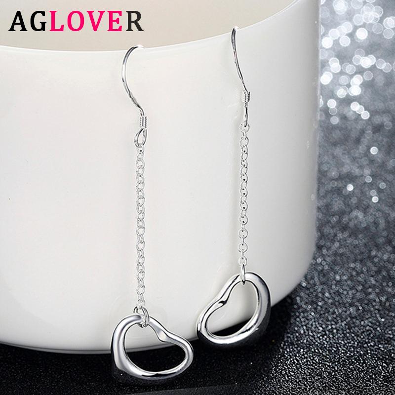 

AGLOVER 55MM 925 Sterling Silver Heart Pendant Drop Earrings For Woman Fashion Charm Wedding Jewelry Long Earrings Gift