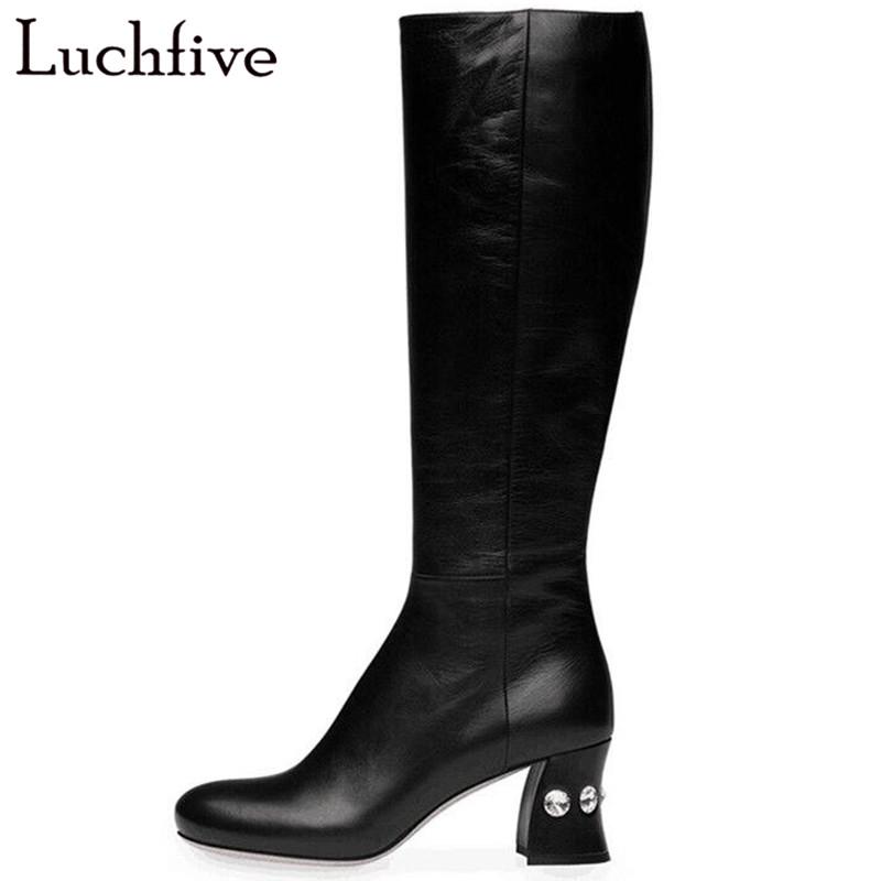 

Crystal High Heels Long Boots For Women Sqaure Toe Leather Shoes Woman Sexy Black Winter Boots Zipper Party Zapatos De Mujer, Short boots suede