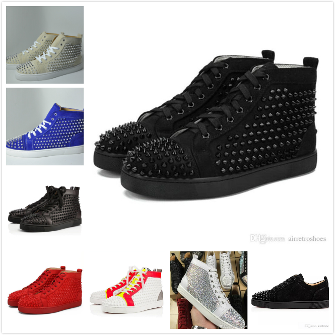 

NEW 2021 Designers Sneakers Red Bottom shoes Hight Cut Suede Spikes Shoes Men Women Shoes Party Wedding Crystal Leather Sneakers With box, #24