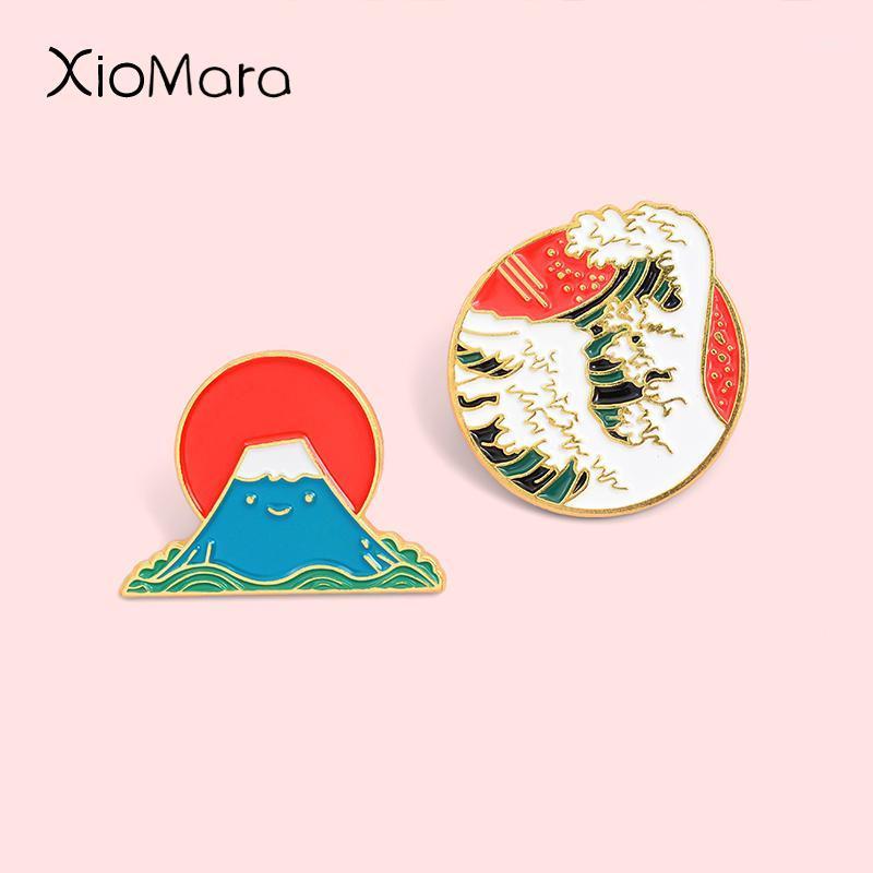 

Ocean Sea Wave Mount Fuji Enamel Pins Japanese style Landscape Badge Art Artist Jewelry Brooches Lapel Pin For Friends Gifts1