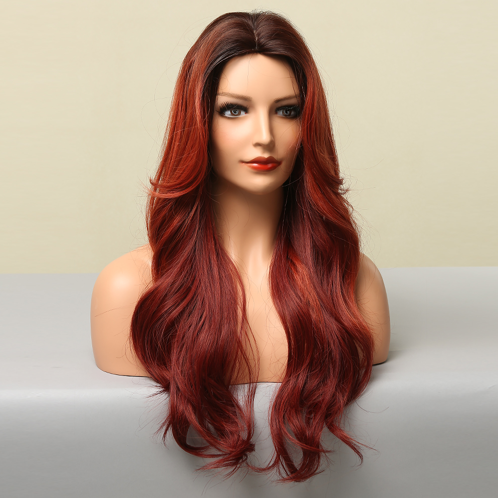 Costume Accessories EASIHAIR Long Dark Red Synthetic Wig Brown to Win Red Ombre Natural Hair Wig for Women Cosplay Wig Cosplaysalon Heat Res-image-751018436