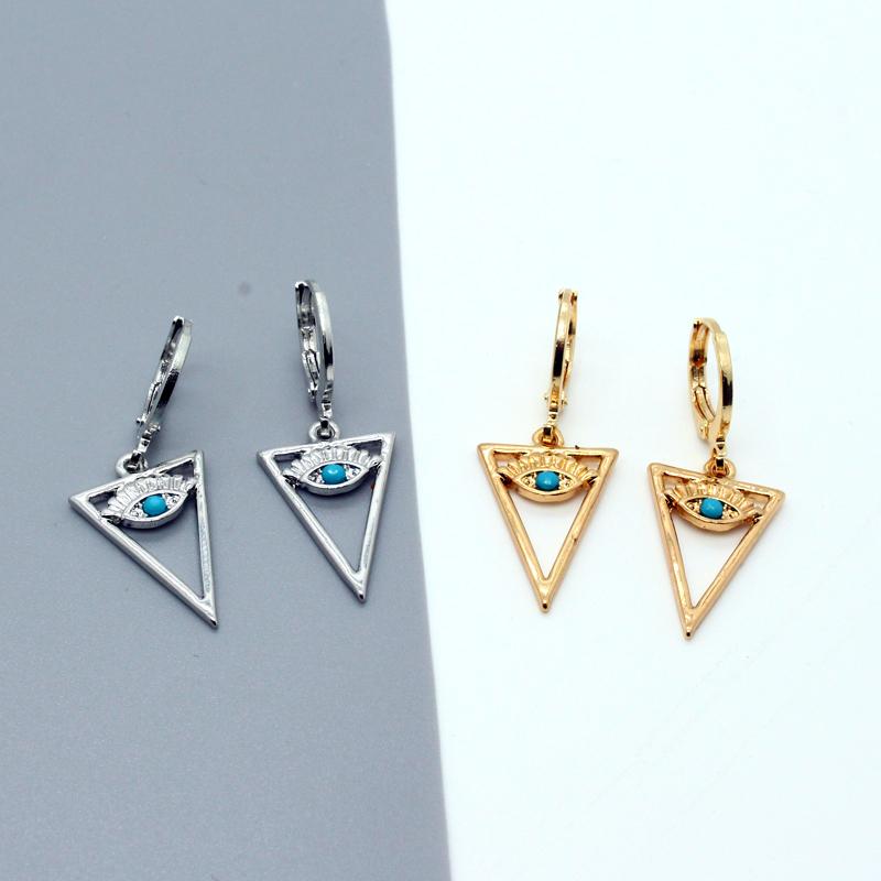 

Hoop & Huggie 1Pair Hollow Triangle Turkish Eye Earrings For Women Vintage Blue Evil Geometric Small Ear Stud Jewelry