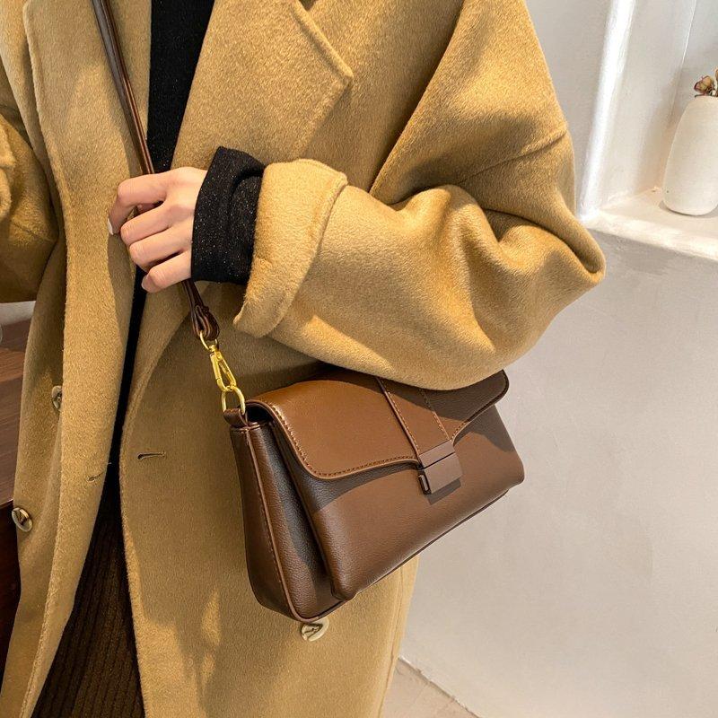 

Lady Luxury Shoulder Hand Bag Small Simple Solid Color PU Leather Crossbody Bags for Women 2021 Winter Trending Travel Handbag, Black