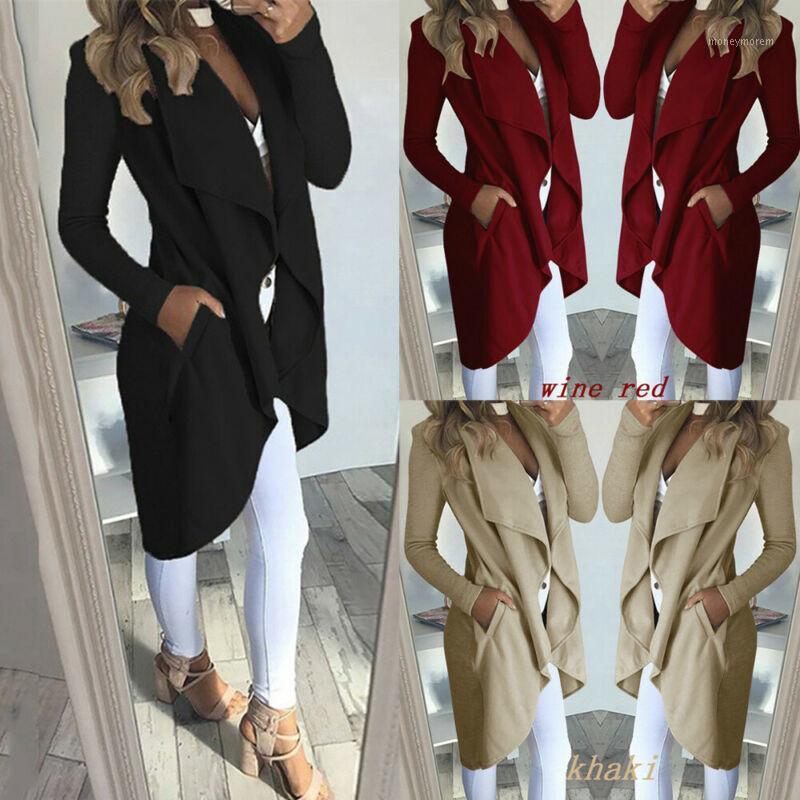 

2020 Womens Long Sleeve Trench Coat Ladies Cardigan Overcoat Jumper Plus Size XXL Autumn Winter Fashion Clothes1, Red