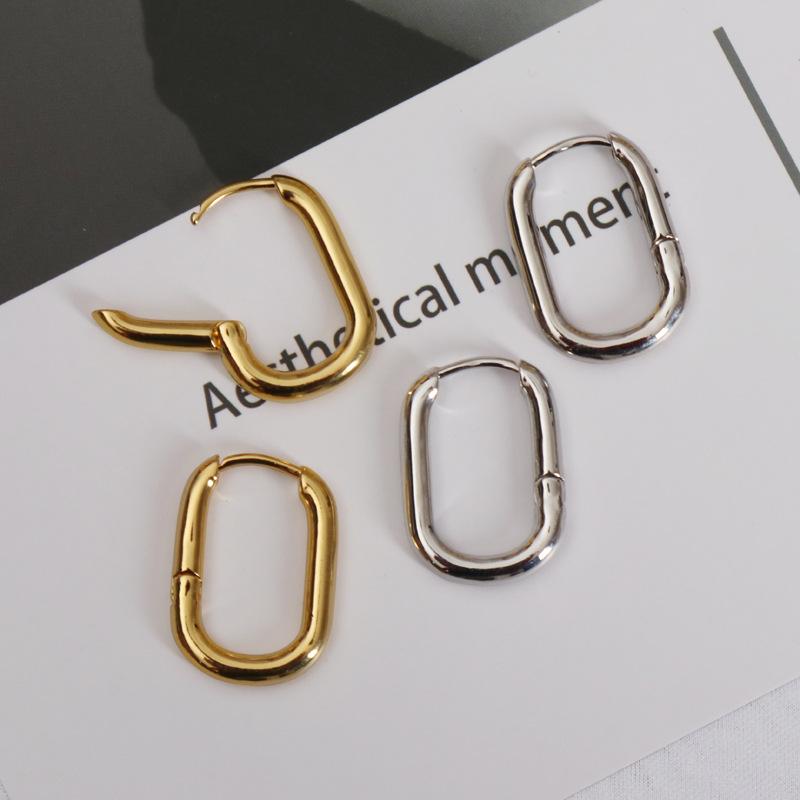 

Hoop & Huggie Trendy Hip Hop Gold Silver Color Earrings O Shaped Hoops Oval Brass For Women Street Simple Style Jewelry 2021