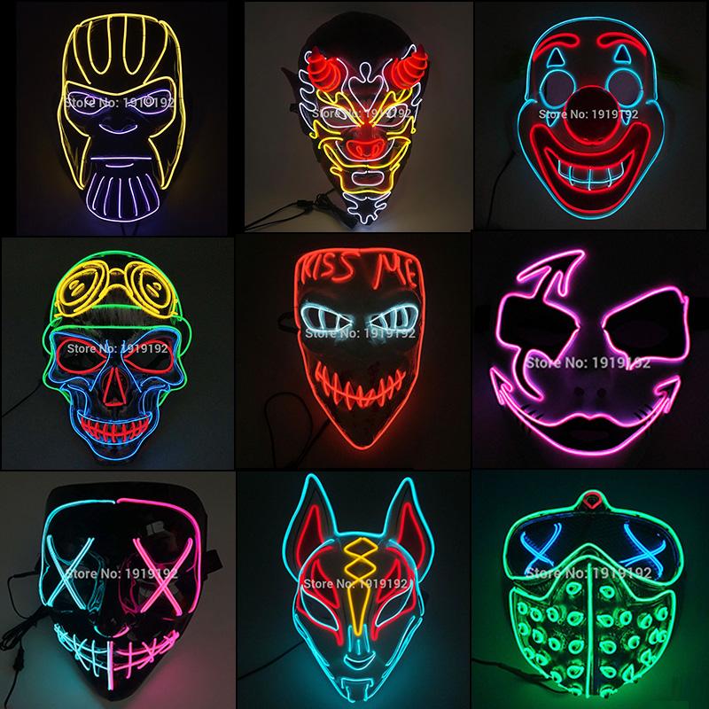 

Halloween Carnival Party Costume Decoration Luminous LED Mask Halloween Mask LED Maske Light Up Party Masks for Glow