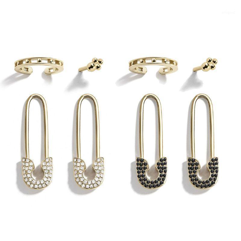 

Stud 4Pcs Punk Crystals Safety Pin Shape Earrings Set Ear Threader Studs Jewelry1